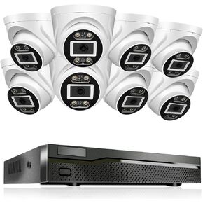 2-Way Audio Security Dome Camera System,8CH 8MP 4K NVR & 8pcs 5MP POE IP Waterproof Camera for Home Security,Color Night Vision,24/7 Recording,APP Push,Email Alarm,Audio Alarm (No HDD included)