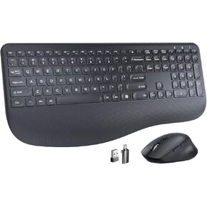 Wireless Keyboard and Mouse, Wrist Rest, Sleep Mode, Long Battery Life, 2.4G Lag-Free Ergonomic Keyboards Mouse Combo, Silent Keyboard Cordless Set for Computer, Laptop, PC, Mac