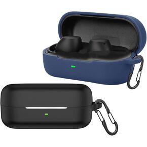 [2 Pack] easyBee Case Compatible with Sony WF-C510 Bluetooth Headphone Charging Cover with 2 Keychain, Soft Liquid Silicone Ultra Thin Shockproof Protective Kit - Black and Blue