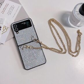Omorro Compatible with Galaxy Z Flip 5 Case with Strap Lanyard, Luxury Glitter Bling Case with Crossbody Wrist Strap for Women Cell Phone Case