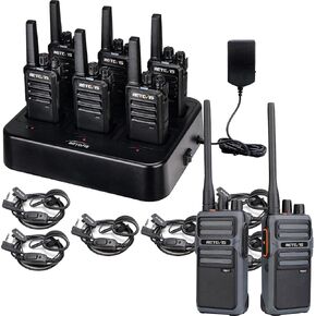 Retevis RT68 Walkie Talkies with 6 Way Multi Gang Charger (6 Pack) Bundle with RB17 4400mAh Long Range (2 Pack), Hands Free for Construction, School, Manufacturing