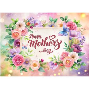 CHAIYA 7X5FT Mother's Day Backdrop Watercolor Flowers Backdrop Family Party Background Mother's Day Party Banner Photoshoot Studio Props CY353