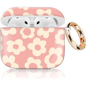 Cute Case Cover Compatible with AirPods 4th Generation 2024, Shockproof for Women & Girls with Golden Round Buckle – Protective, Anti-Drop Design(Cute Pink Flower)