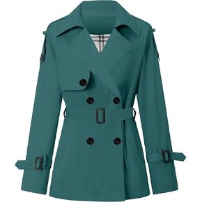 Betusline Women's Double Breasted Short Trench Coat with Belt in Kuwait
