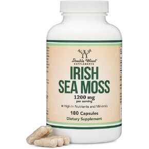 Irish Sea Moss Capsules, More Potent Than Sea Moss Gel Extract (180 Count, 1,200mg per Serving) (from Wildcrafted and Raw Chondrus Crispus) Nutrient Rich Superfood High in Minerals by Double Wood