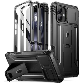 Poetic Revolution Case for iPhone 16 6.1 inch, [Slide Camera Cover], Full-Body Military Grade Rugged Shockproof Cover with Kickstand and Built-in-Screen Protector, Black
