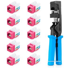 Everest Media Solutions Bundle – 2 Items: easyJACK - Speed Termination Tool + 10 Pack of RJ45 CAT6 UTP Keystone Jacks - Pink