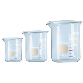 Glass Beakers Set, 3.3 Boro Glass Beakers, Glass Measuring Griffin Low Form Beaker for Lab, Classrooms, Home, Industrial etc. (50ml 100ml 250ml)