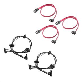 Cable Matters 3-Pack 90 Degree Right Angle SATA III 6.0 Gbps SATA Cable (SATA 3 Cable) Red - 18 Inches & 2-Pack 15 Pin SATA to 4 SATA Power Splitter Cable in Black
