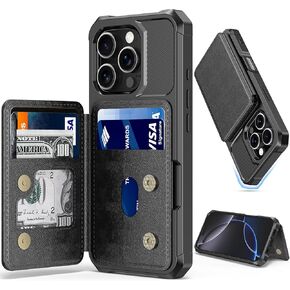 iMangoo for iPhone 16 Pro Case with Card Holder 4 Credit Cards Slots Shockproof Anti Drop Corner PU Leather TPU Edge Flip Phone Kickstand Cover for iPhone 16 Pro Wallet Case for Women Men Purple