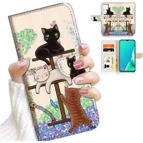 for iPhone 13, Designed Flip Wallet Phone Case Cover, A1944 Cartoon Cat