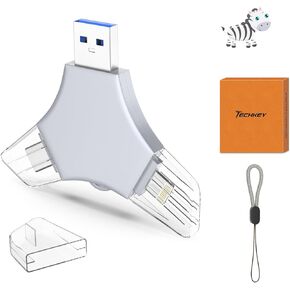 USB 3.0 محرك أقراص فلاش 64 جيجا بايت لجهاز iPhone ، 3in1 عصا تخزين حارس مرجعية صورة خارجي للتقاط الصور/الفيديو/البيانات الاحتياطية ، v11.01high سرعة الإبهام محركات iPhone/iPad/Android/PC - Pewter -Gray