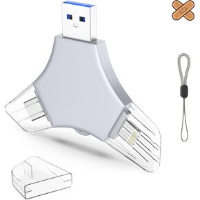 USB 3.0 Flash Drive 64gb for iPhone, 3in1 External Memory Picture Keeper Storage Stick for Photo/Video/Data Saver/Backup, V7.99High Speed Thumb Drives for iPhone/iPad/Android/PC - Putty