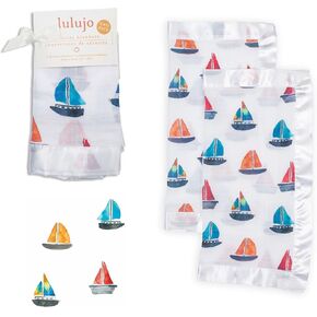 Lulujo Baby Mini Muslin Cotton Silky Soft Cloths, Sailboats, 3-Pack, 28 x 28-Inches