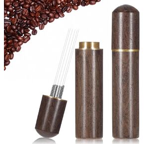 Lusofie 2Pcs Espresso Stirrer, Espresso Needle Distributor with Natural Wood Handle and Base, 6 Needles Espresso Distribution Tool for Home Kitchen Cafe