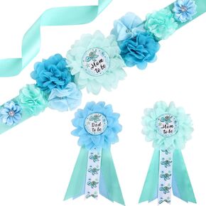 Flamingo Baby Shower Maternity Sash Kit - Flamingo Theme Baby Shower Belly Belt and Mom to Be & Dad to Be Corsage Pins, New Parents Pregnancy Photo Props Party Supplies