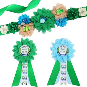 Flamingo Baby Shower Maternity Sash Kit - Flamingo Theme Baby Shower Belly Belt and Mom to Be & Dad to Be Corsage Pins, New Parents Pregnancy Photo Props Party Supplies