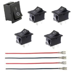 5Pcs Boat Rocker Switch 12v 2 Pin 2 Position NO Off Power Switch 12V 110V 250V with Wires