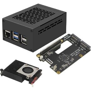 Geekworm X1004 PCIe to Dual M.2 HAT NVMe 2280 SSD PCIe Peripheral Board+P579-V2 Metal Case+H505 Aluminum Heatsink for Raspberry Pi 5