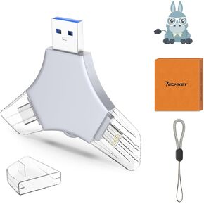 USB 3.0 Flash Drive 64gb for iPhone, 3in1 External Memory Picture Keeper Storage Stick for Photo/Video/Data Saver/Backup, V7.30High Speed Thumb Drives for iPhone/iPad/Android/PC - Dusty