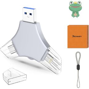 USB 3.0 Flash Drive 64gb for iPhone, 3in1 External Memory Picture Keeper Storage Stick for Photo/Video/Data Saver/Backup, V7.35High Speed Thumb Drives for iPhone/iPad/Android/PC - Grizzly