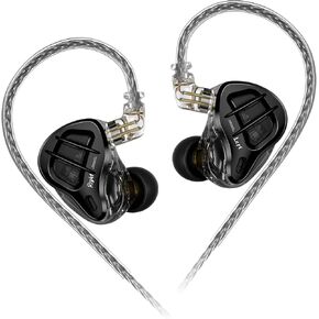 KZ ZAR in-Ear Monitor Headphones,1DD+7BA Hybrid Technology Driver IEM Wired Earbuds Headphone with Silver-Plated Cable for Audiophile Musician (KZ ZAR-Black, No Mic)……