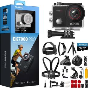 AKASO EK7000 Pro Action Camera with 64GB MicroSDXC Memory Card and 42 in 1 Action Camera Accessories Kit Bundle