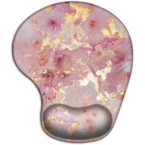 Ergonomic Mouse Pad Wrist Support Non-Slip,Cute Gaming Mousepad with Wrist Rest,Pain Relief PU Base Mouse Mat for Laptop Computer Home Office Decor Pink Golden Marble