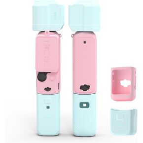 Pocket 3 Silicone Cover, Protective Case Lens Protector Scratch-Resistant Sleeve Skin Compatible with DJI OSMO Pocket 3 Creator Combo Accessories(Blue + Pink)