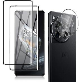 2+2 Pack for OnePlus 12 Screen Protector, Tempered Glass Screen Protector + Camera Lens Protector, 9H Hardness, Full Coverage, Fingerprint Unlock Anti Scratch for OnePlus 12 Protective Film