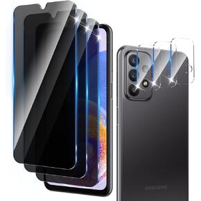 3+3 Pack Privacy Screen Protector Designed for Samsung Galaxy A23 4G/5G With 3 Pack Camera Lens Protector,Full Coverage Anti-Spy Tempered Glass Film,9H Hardness,Bubble Free,Easy to Install