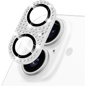 Compatible with iPhone 16 and 16 Plus Camera Lens Protector, Bling Rhinestone Sparkle Diamond 9H Tempered Glass Lens Cover Shockproof Full Protective Camera Cover