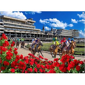 7x5FT Kentucky Horse Racing Backdrop, Run for The Roses Party Polyester Photography Background for Parties, Red Roses Photo Booth Prop Decorations