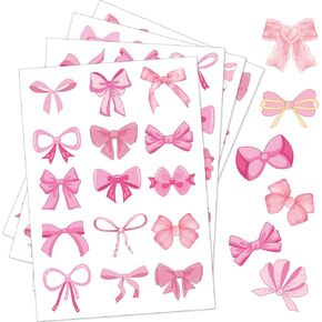 60pcs Bow Stickers, Waterproof Coquette Bows Stickers Vinyl Bow Decals Pink Vintage Aesthetic Stickers Girls Gifts for Water Bottle Laptop Diary Phone Journal