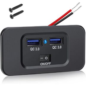 Linkstyle RV USB Outlet, Dual 18W QC3.0 USB-A Ports Car Outlet Panel with LED & Switch for 12V/24V Car Marine Boat