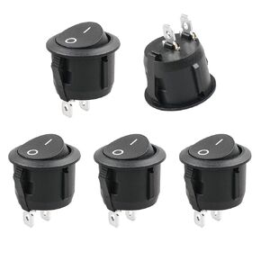 QTEATAK 5 Pcs SPST Snap-in ON-Off 2 Pin Round Snap Rocker Boat Switch Black AC 250V 6A 125V 10A for Car Auto Boat Household Appliances