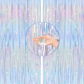 Anwyll Iridescent Metallic Foil Fringe Backdrop Curtains,2Pack Tinsel Curtain Party Streamers Photo Backdrop for Birthday Decoration,Glitter Rainbow Backdrop for Wedding Bachelor Party Decorations