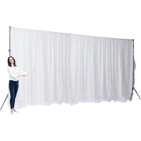 Two Layers Backdrop Made with One Piece Chiffon Tulle & Polyester. Use as Extra Wide Semi-Blackout Curtains, Stage Curtains or Garage Divider Curtain. White, 20x8FT