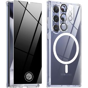 Privacy Case for Samsung Galaxy S25 Ultra,Clear Magnetic Phone Case with Privacy Screen Protector & Camera Cover [20FT Military Protection] Shockproof Protective Cases with MagSafe,Clear