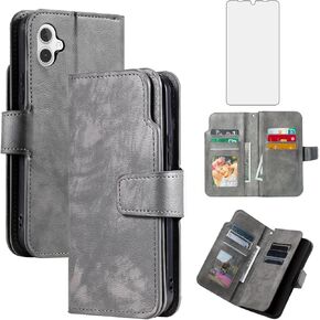 Asuwish Phone Case for Samsung Galaxy A05 Wallet Cover with Tempered Glass Screen Protector Flip Credit Card Holder Slot Stand Purse Folio Pocket Mobile Accessories TPU Cell Ao5 A 05 Women Men Brown