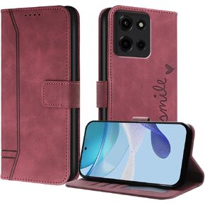 Case for Moto G Power 5G 2025, Moto G Power 5G 2025 Wallet Case with Card Holder Leather Flip Case with Kickstand Magnetic Shockproof Wallet Case for Moto G Power 5G 2025 Smile Red Wine