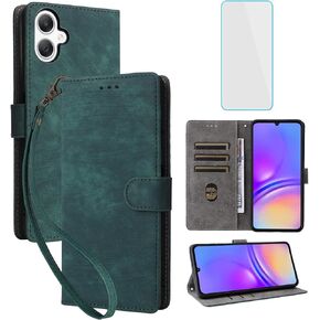 for Samsung Galaxy A06 Wallet Phone Case with Screen Protector [RFID Blocking] Leather Flip Card Holder Women Men Cell Phone Case for Samsung A 06 SM-A065F Galaxy Ao6 A06 4G LTE Black