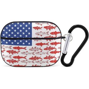 American Flag Fishing Design Case Compatible with AirPod Pro Case 2019 with Keychain Shockproof Protective