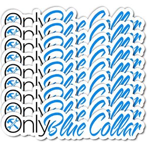 Pack 6PCS Only Blue Collar Stickers Waterproof Vinyl Decals Decor Helmet Hard Hat Toolbox Laptop Phone Water Bottle Tumbler Car Truck Bumper Gifts for Welder Contructor Lineman