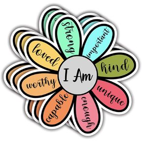 (3pcs) I Am Strong Kind Worthy Enough Loved Flower Sticker Inspirational Quotes Christian Jesus Bible Verse Vinyl Decal Gift Stickers for Tumbler Laptop Kindle Water Bottles Book Phone - Size 3x3