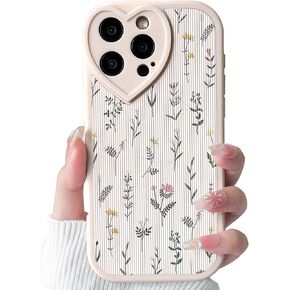Compatible for iPhone 16 Pro Case Cute Flower Floral Leaf with Love Lens Bumper Protector for Girls Women Soft TPU Shockproof Protective Girly for iPhone 16 Pro-Color Flower