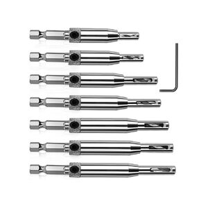 8Pcs Self Centering Drill Bit Set, 1/4" Hex Shank Self Centering Hinge Tapper Core Hole Puncher 5/64'' 7/64'' 9/64'' 11/64'' 13/64'' 5mm 1/4''