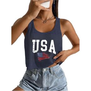 4th of July Crop Tops for Women Funny American Flag Shirts Tank Tops Outfits