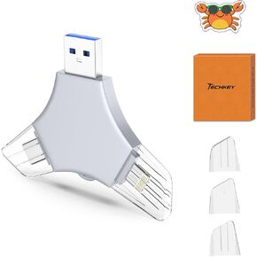 USB 3.0 Flash Drive 64gb for iPhone, 3in1 External Memory Picture Keeper Storage Stick for Photo/Video/Data Saver/Backup, V7.19High Speed Thumb Drives for iPhone/iPad/Android/PC - Gravel