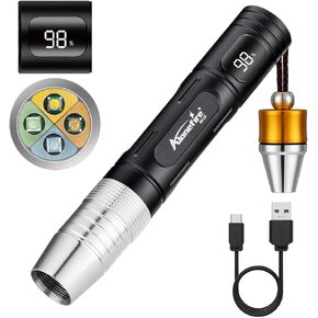 Alonefire SV124 EDC Flashlight Mini 365nm/395nm UV Blacklight, Yellow and White Light Digital Display USB C Rechargeable Pet Urine Detector for Rocks Gemstone with Little Focusing Tip,Built-in Battery
